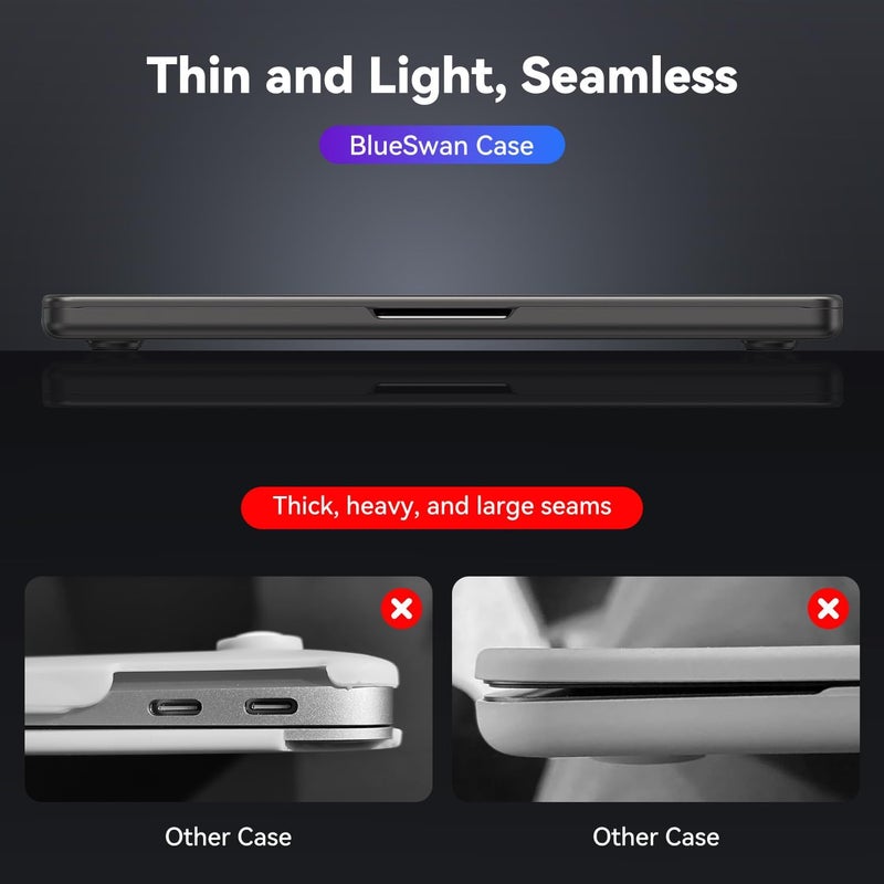 BlueSwan Matte Case for MacBook Pro 14 M5 2026 2025-2021 M4 M3 M2 M1 Pro/Max, Compatible A3434 A3401 A3112 A2992 A2918 A2779 A2442, Hard Shell Protective Cover, Space Black Clear - Image 4